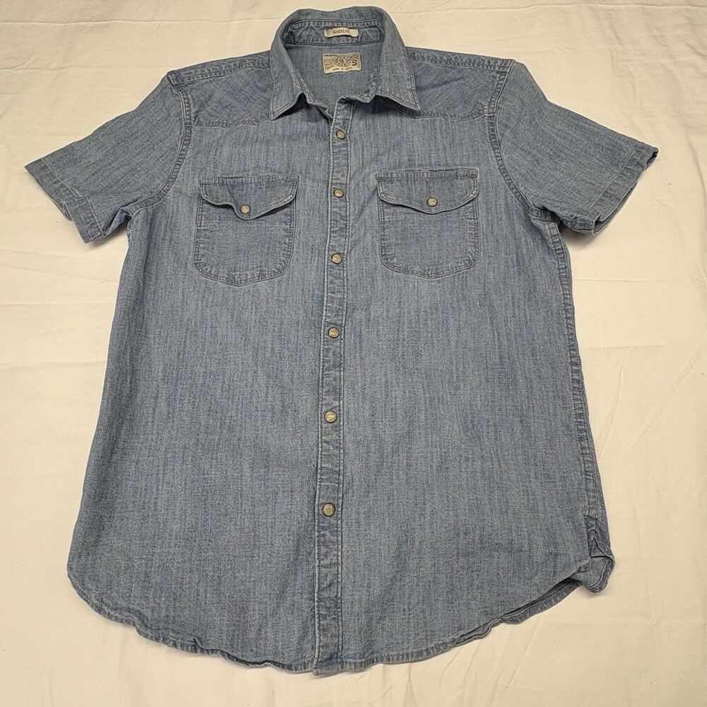 Lucky Brand Mens S Chambray Western Snap Shirt Short Sleeve Blue Classic Fit